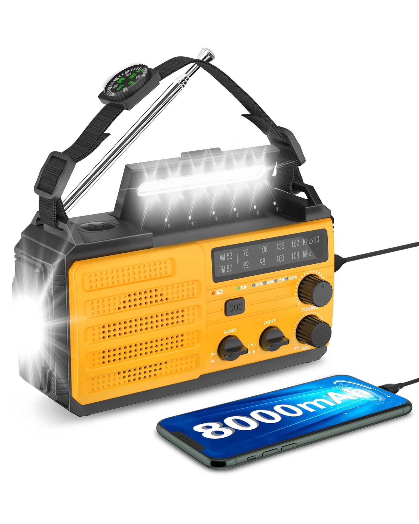 Greadio Wind up Emergency Radio, Solar AM/FM Radio,4000mAh Hand Crank Radio Flashlight & SOS Alarm