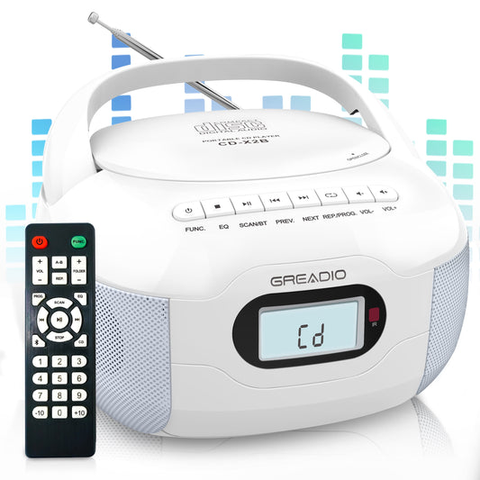 Greadio Boomboxes, CD Boombox, CD Player Boombox, Portable FM Radio CD Player with Bluetooth 5.1, LCD Display, AC Cord/Dry Battery Operation, TF/USB/AUX Port for Home,Senior,Kids