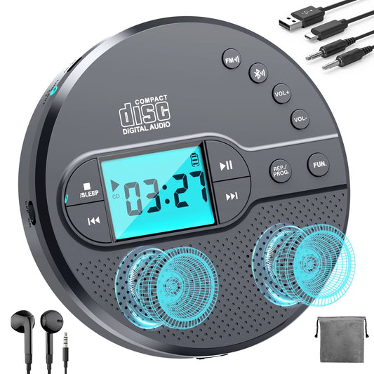 Portable CD Player with Bluetooth, CD Player for Car with USB Port, for Adult, Jogging