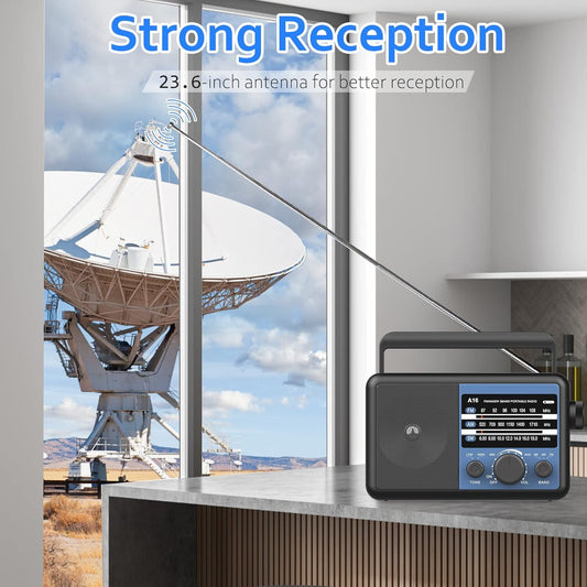 Greadio AM FM Radio with Big Knob, FM Radio Ease for Use, Battery Powered Portable Shortwave Radio with Integrated Speakers, AM FM Radio & AC Power Cord, Blue