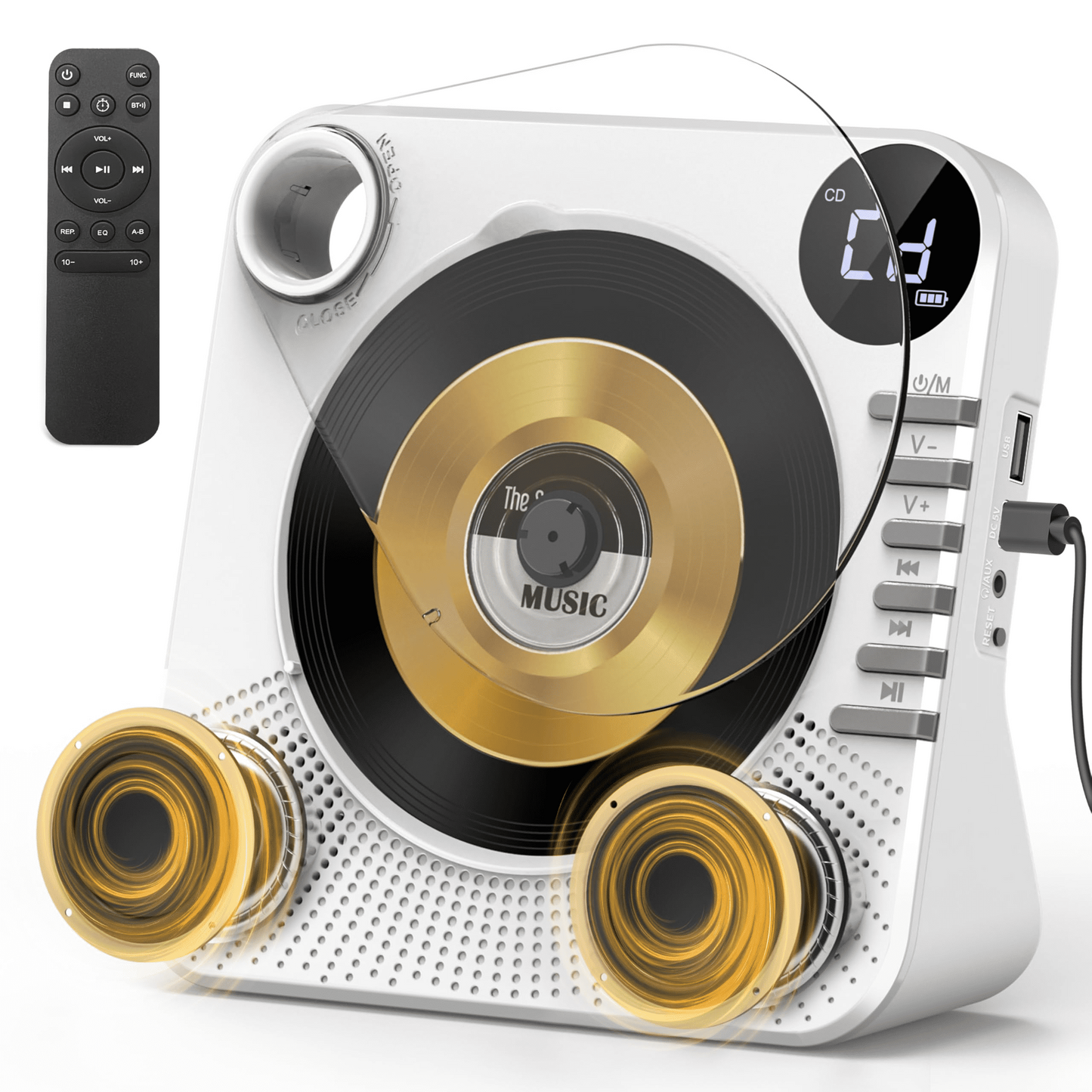 Desktop CD Player Bluetooth with HiFi Dual Speaker, CD Player for Home with Remote Control,Dust Cover,LCD Display,Sleep Timer,EQ Sound,USB/AUX/3.5mm Earphone Jack for Home,Kids,Gift