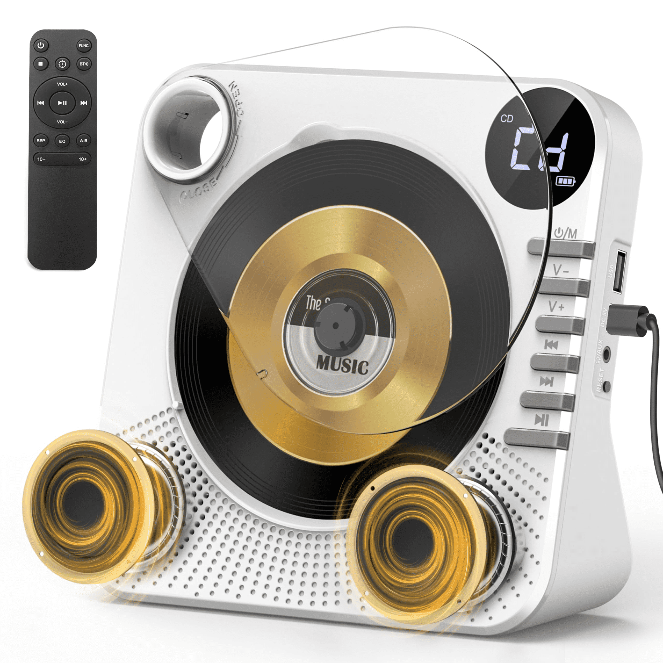 Desktop CD Player Bluetooth with HiFi Dual Speaker, CD Player for Home with Remote Control,Dust Cover,LCD Display,Sleep Timer,EQ Sound,USB/AUX/3.5mm Earphone Jack for Home,Kids,Gift