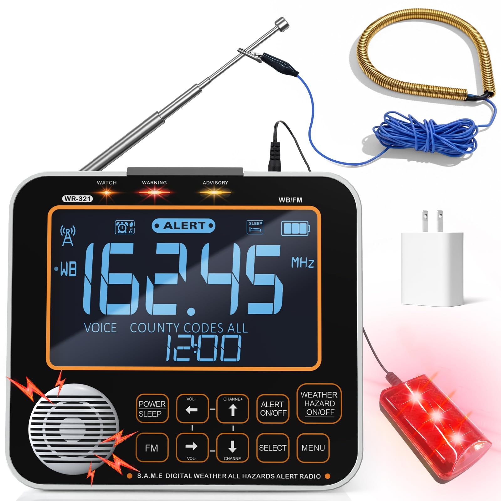 New NOAA Weather Alert Radio, S.A.M.E Localized Alerts, Battery Backup, External Antenna and Warning Light for Home Emergency