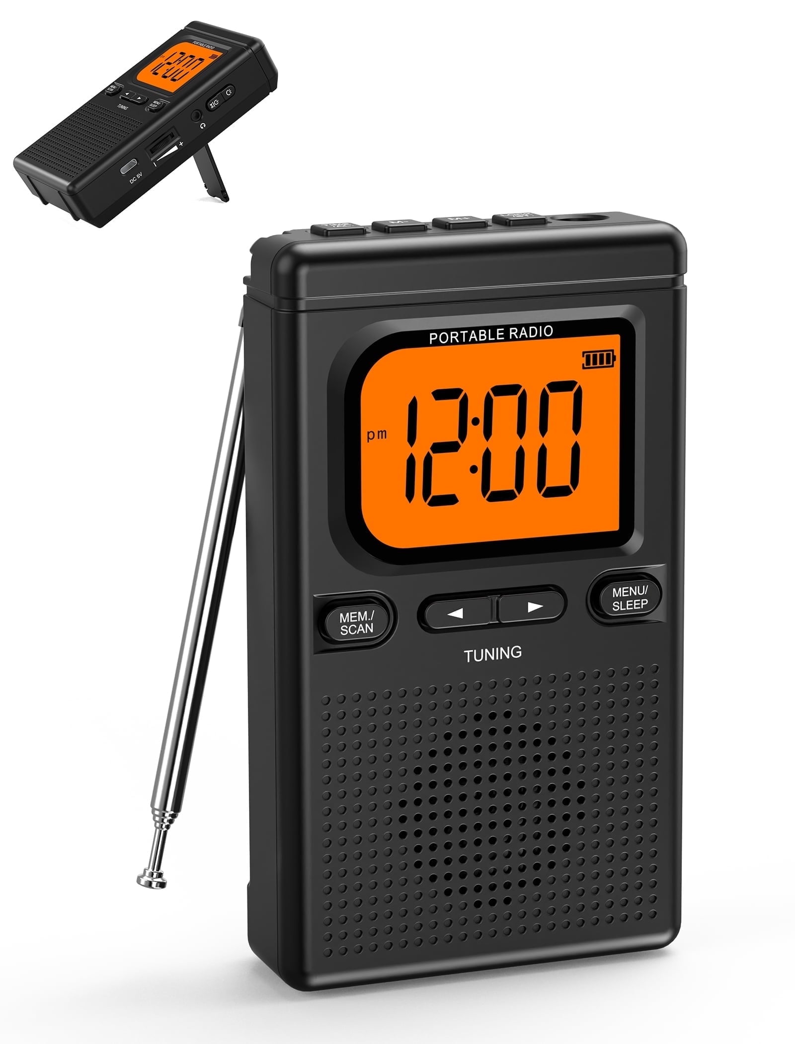 Bluetooth Portable AM FM Radio, Pocket Radio with Digital Tuning, Rechargeable AM FM Radio with Earphone Jack, Flashlight, LCD Screen,