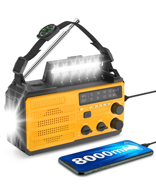 Greadio Wind up Emergency Radio, Solar AM/FM Radio,4000mAh Hand Crank Radio Flashlight & SOS Alarm