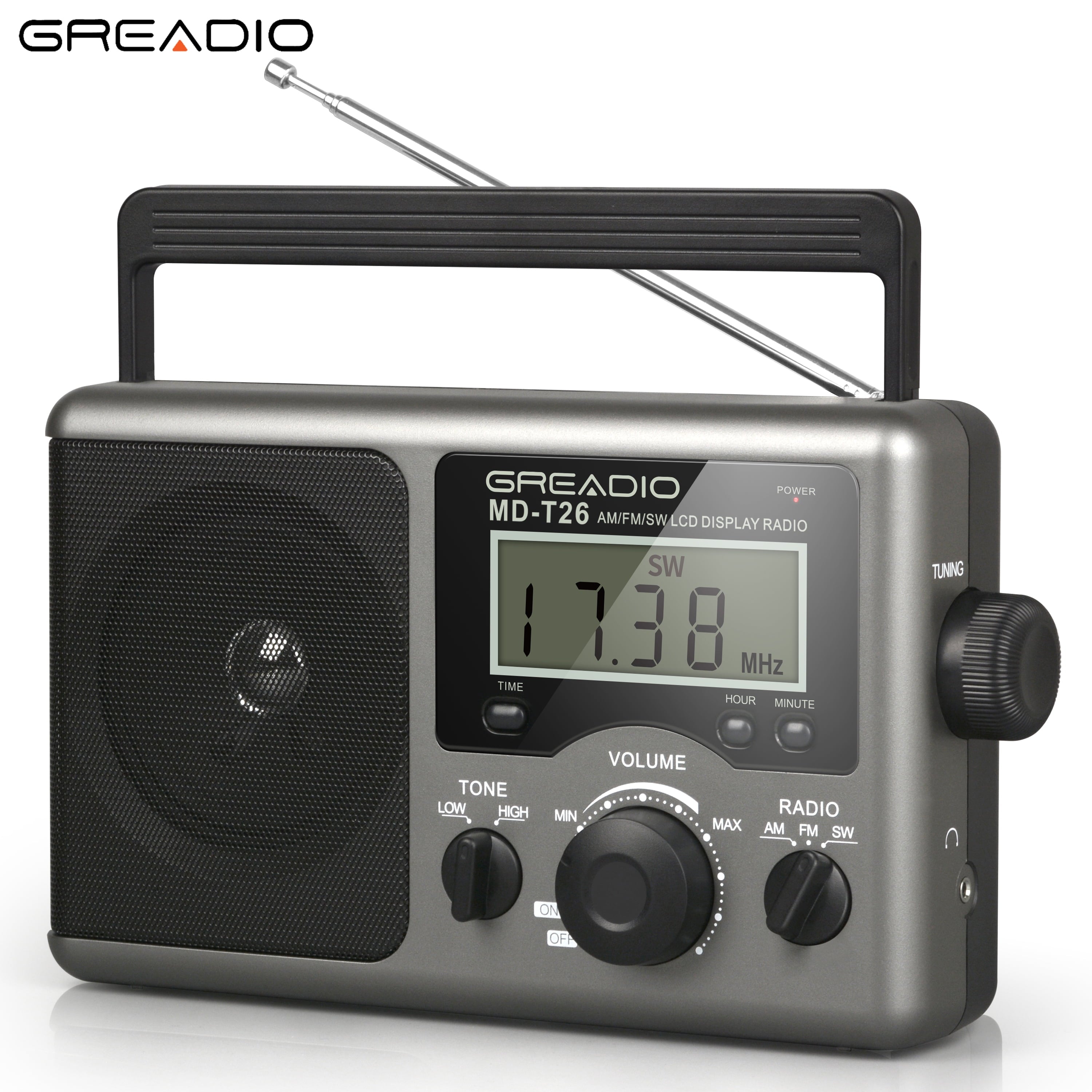 Greadio Portable Shortwave Radio with Best Reception,AM FM Transistor,LCD Display,Time Setting