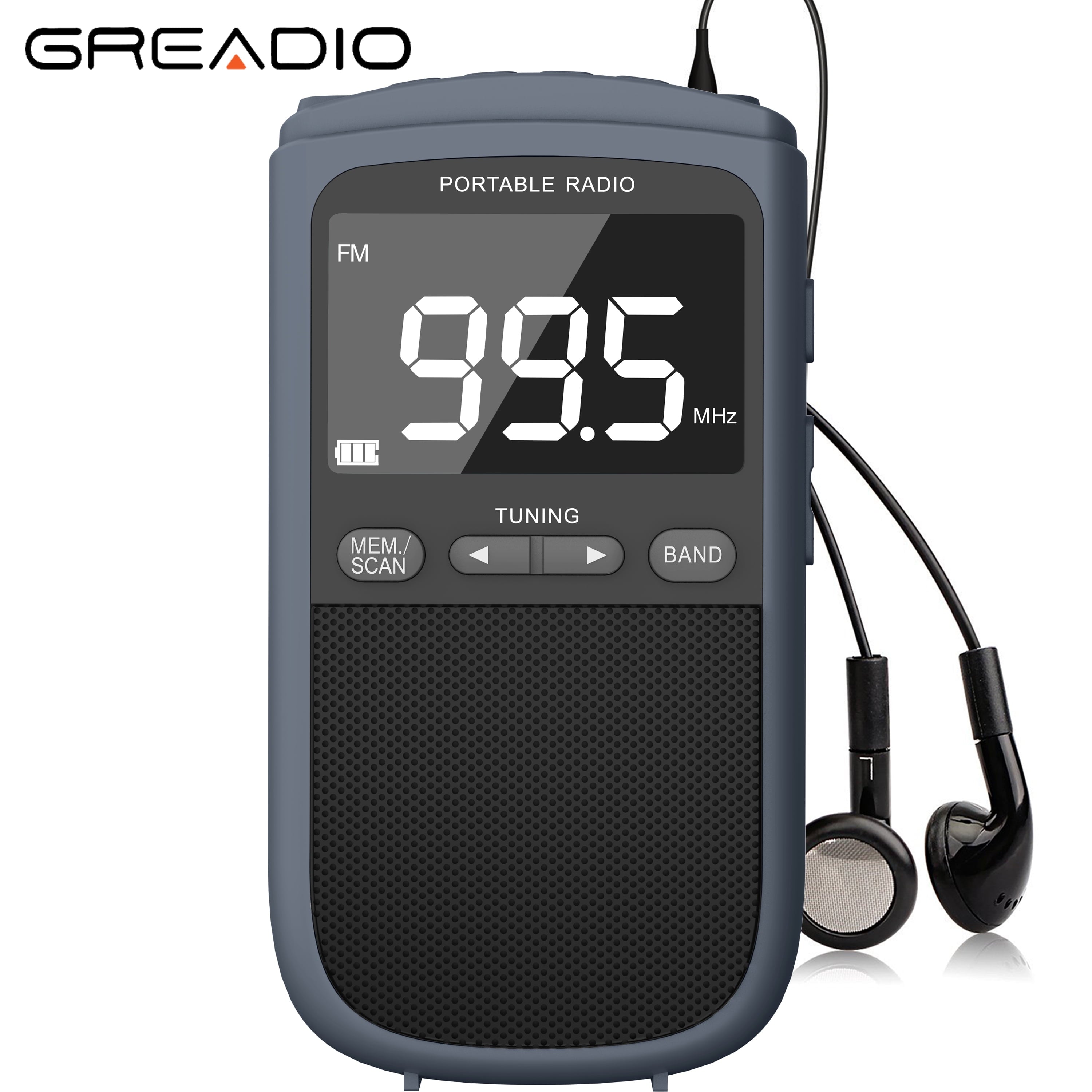 Greadio AM FM Walkman Radio, 900mAh Rechargeable Pocket Radio with Alarm Clock for Walking, Jogging
