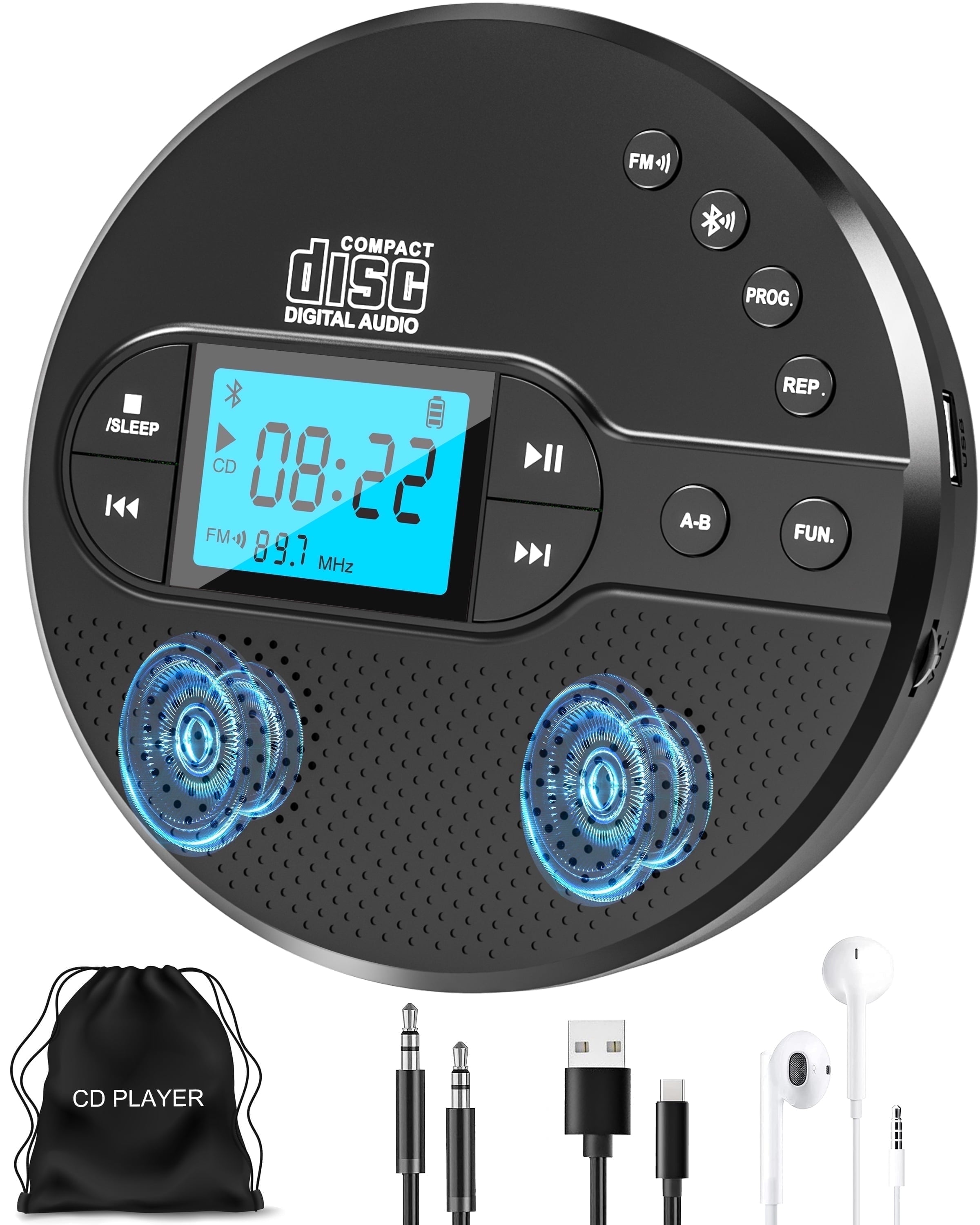 NEW 2025 CD Player Portable with Bluetooth, Greadio 2000mAh Rechargeable Discman CD Player for Car