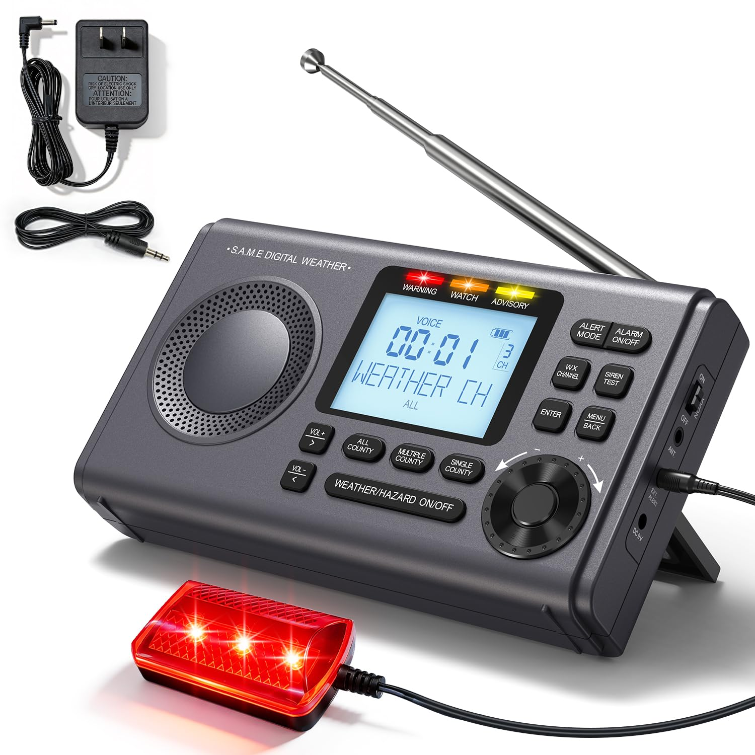 Greadio Weather Alert Radio, S.A.M.E Localized Programming, 23 County Codes & 80+ Emergency Alerts, Battery Backup, Alarm, Selectable Alert Tone, Warning Light for Emergency & Hurricane