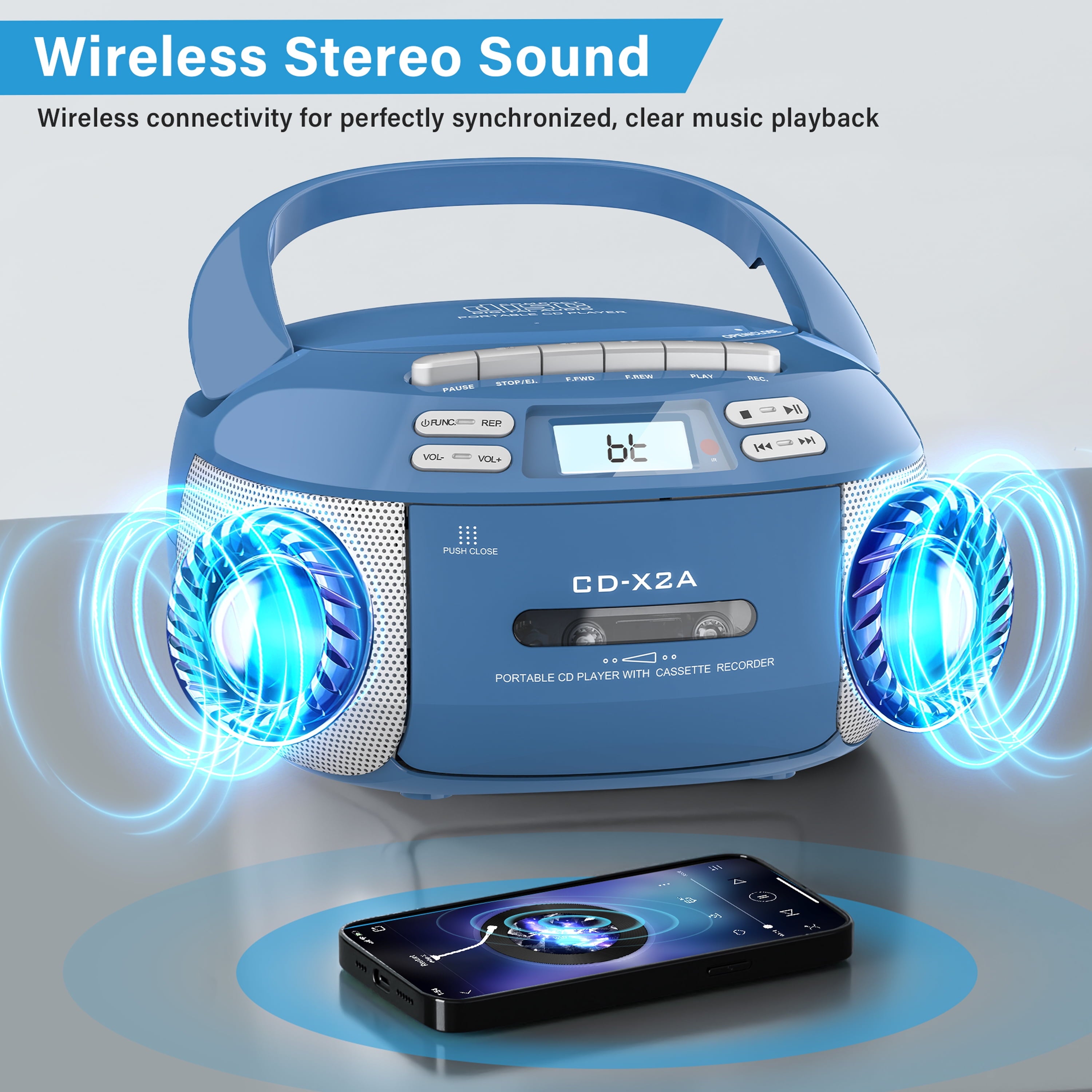 Greadio Boombox CD Cassette Player Combo, Portable CD Player for Home with Bluetooth