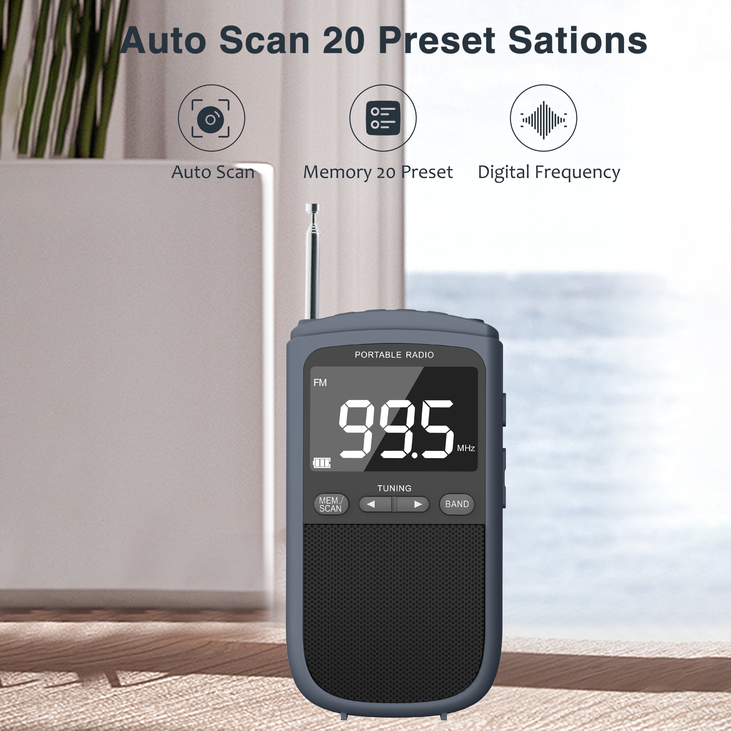 Greadio AM FM Walkman Radio, 900mAh Rechargeable Pocket Radio with Alarm Clock for Walking, Jogging