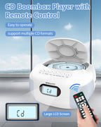 Greadio Boomboxes, CD Boombox, CD Player Boombox, Portable FM Radio CD Player with Bluetooth 5.1, LCD Display, AC Cord/Dry Battery Operation, TF/USB/AUX Port for Home,Senior,Kids