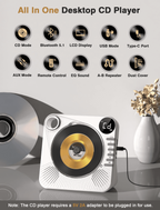 Desktop CD Player Bluetooth with HiFi Dual Speaker, CD Player for Home with Remote Control,Dust Cover,LCD Display,Sleep Timer,EQ Sound,USB/AUX/3.5mm Earphone Jack for Home,Kids,Gift