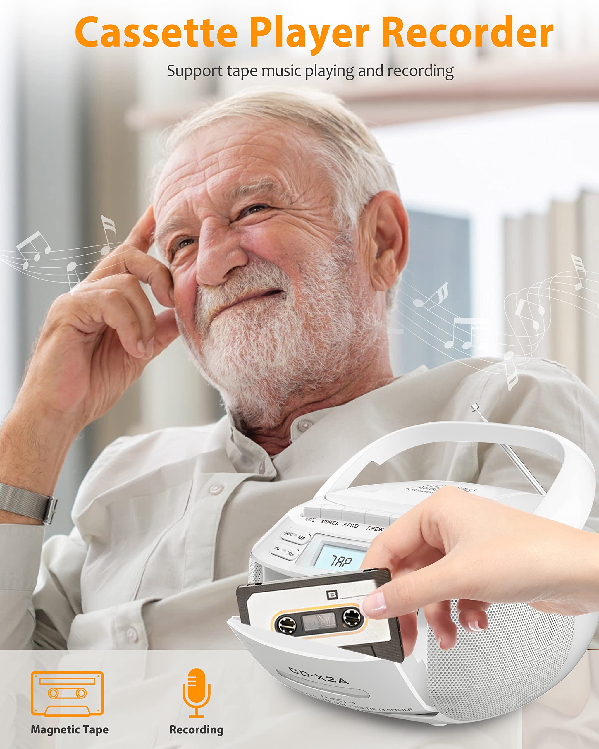 CD Player Boombox Combo with Bluetooth, CD Cassette Player Boombox with Remote, AM/FM Radio, Stereo Sound