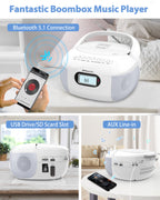 Greadio Boomboxes, CD Boombox, CD Player Boombox, Portable FM Radio CD Player with Bluetooth 5.1, LCD Display, AC Cord/Dry Battery Operation, TF/USB/AUX Port for Home,Senior,Kids
