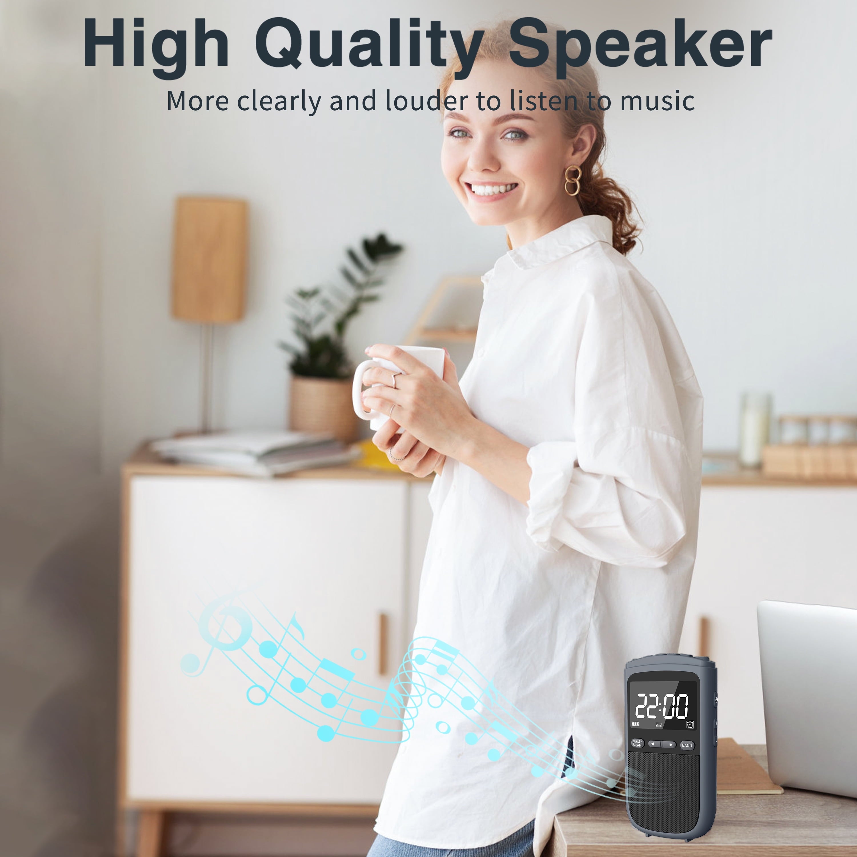 Greadio AM FM Walkman Radio, 900mAh Rechargeable Pocket Radio with Alarm Clock for Walking, Jogging