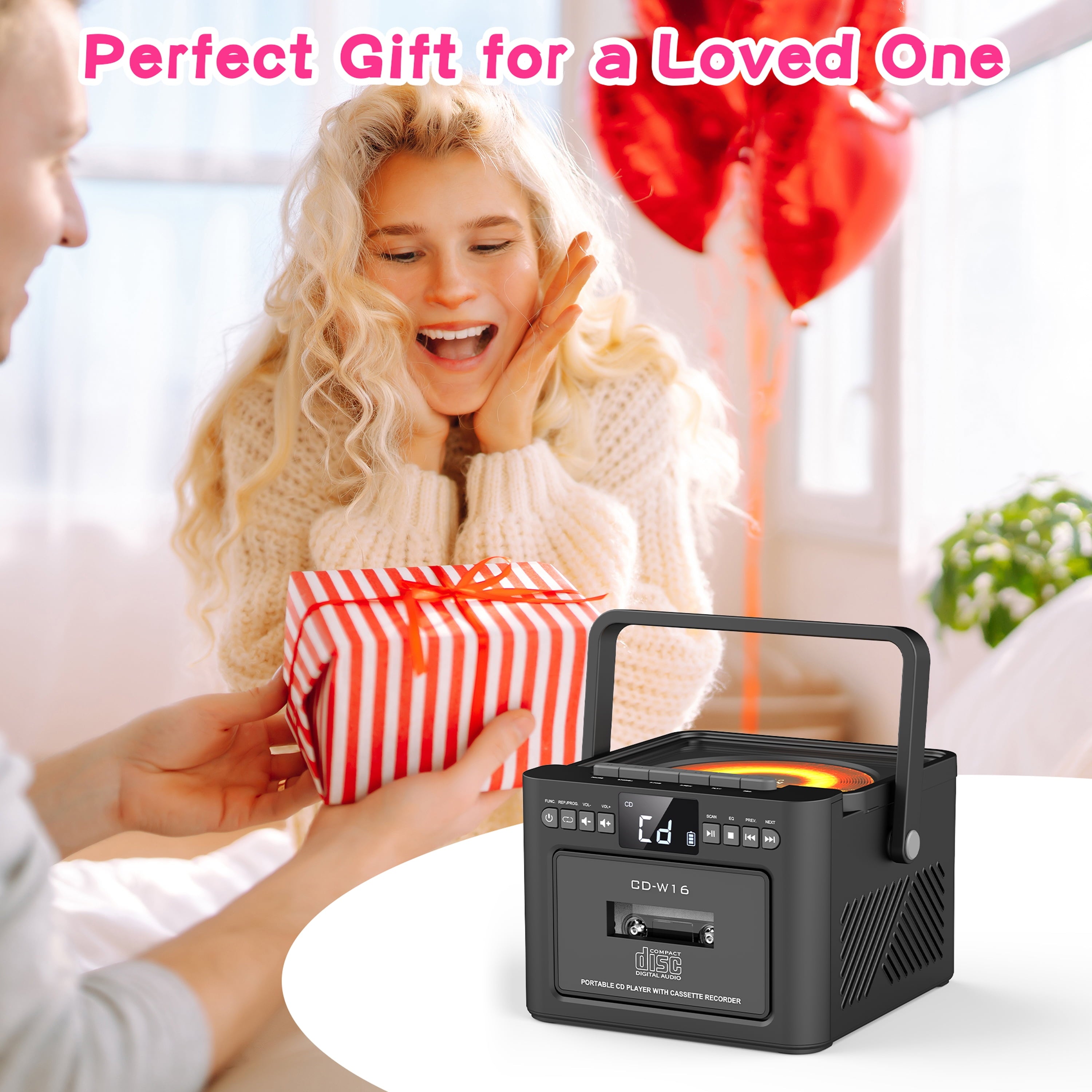 Greadio CD Player Portable Boombox with Type-C Charging Cord & Remote, Cassette Player, Bluetooth 5.1, Black, New 1 Pack