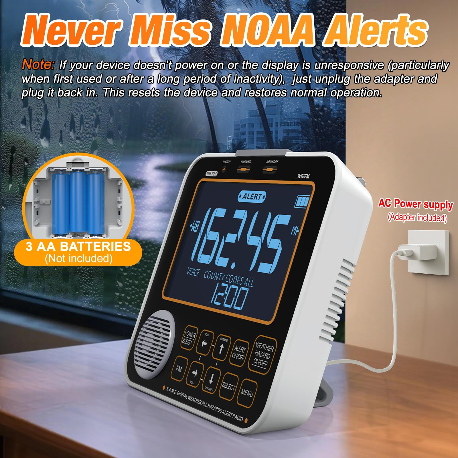 New NOAA Weather Alert Radio, S.A.M.E Localized Alerts, Battery Backup, External Antenna and Warning Light for Home Emergency