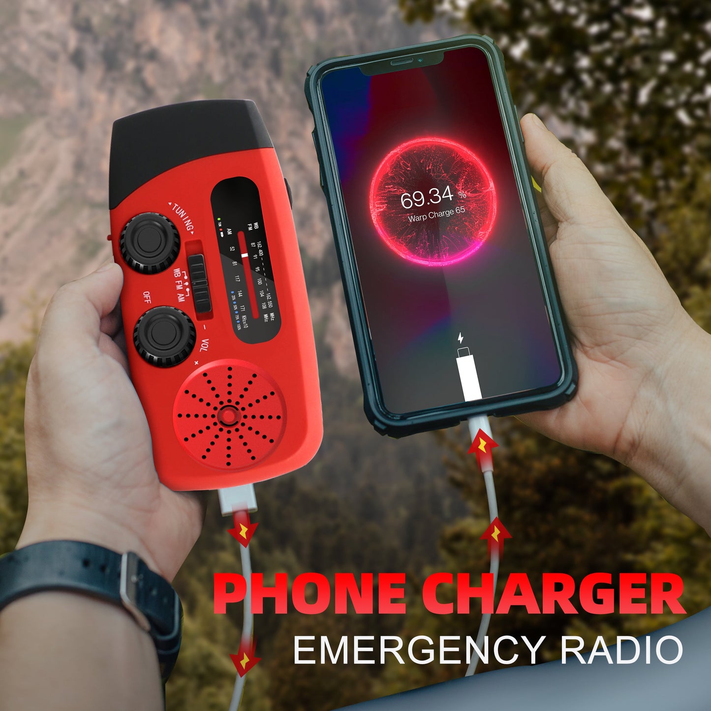 Greadio Emergency Hand Crank Radio,7400mWh AM/FM/NOAA Solar Radio with USB Charged and LED Flashlights for Hurricane
