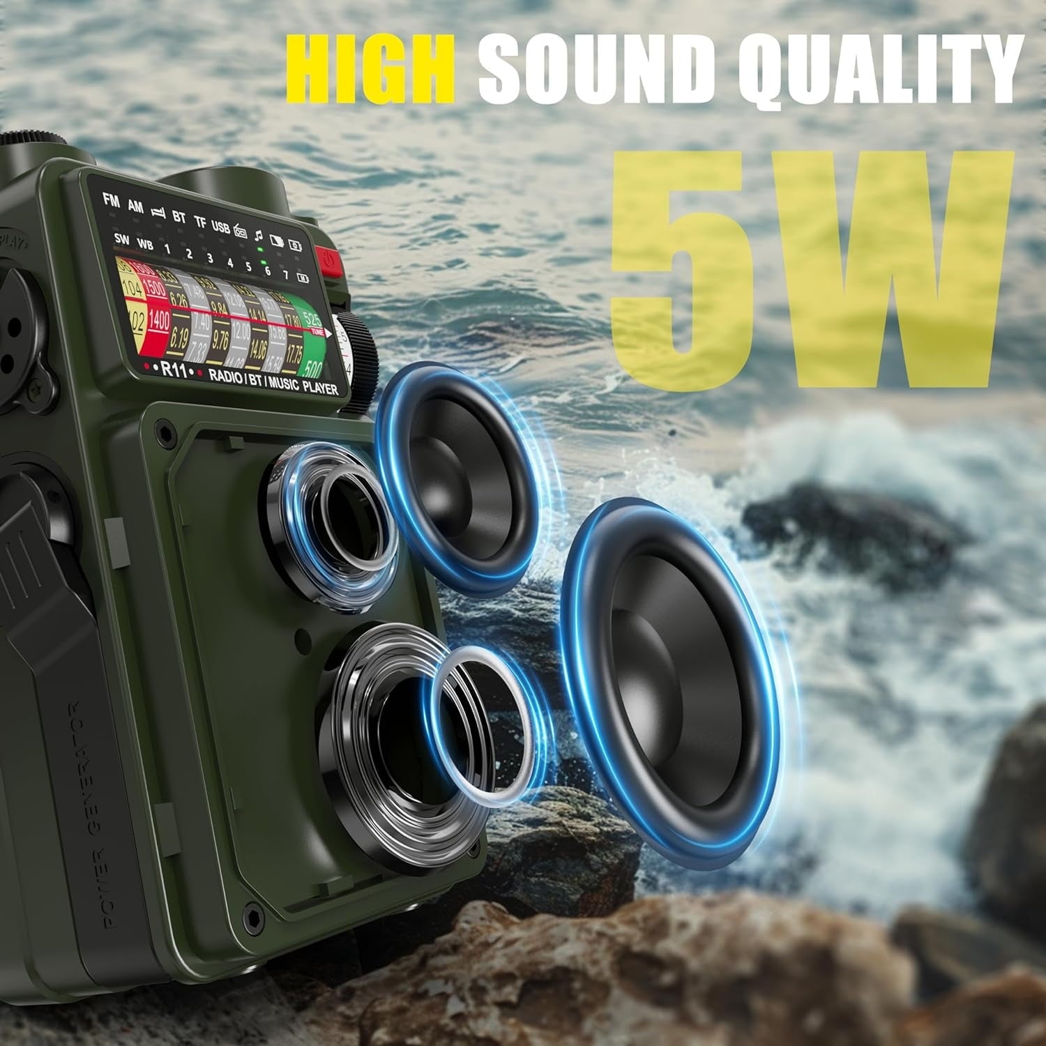 Portable Shortwave Radio - 4000mAh AM/FM/WB/SW Shortwave Radio with Bluetooth Speaker, Flashlight, Sleep Timer