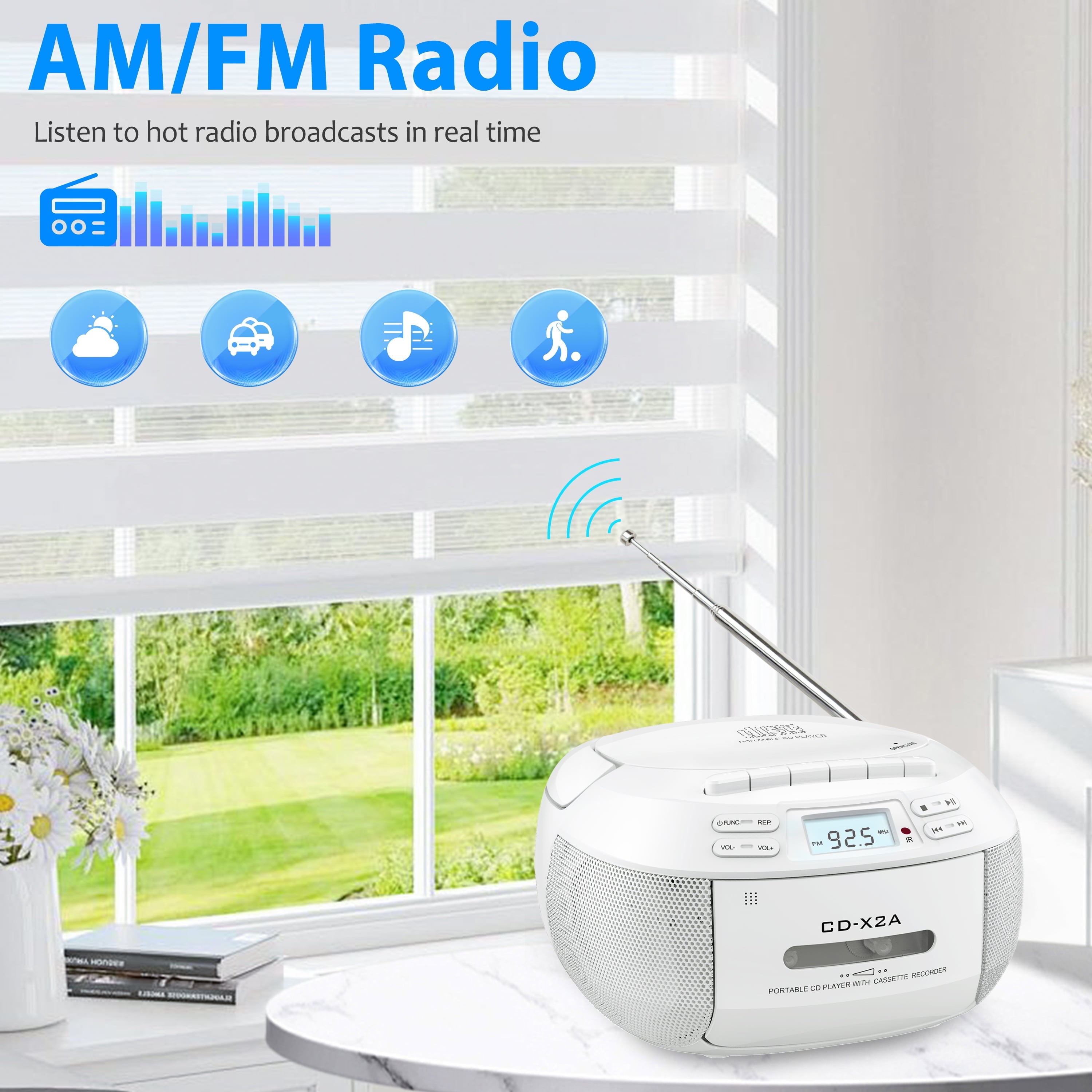 CD Player Boombox Combo with Bluetooth, CD Cassette Player Boombox with Remote, AM/FM Radio, Stereo Sound