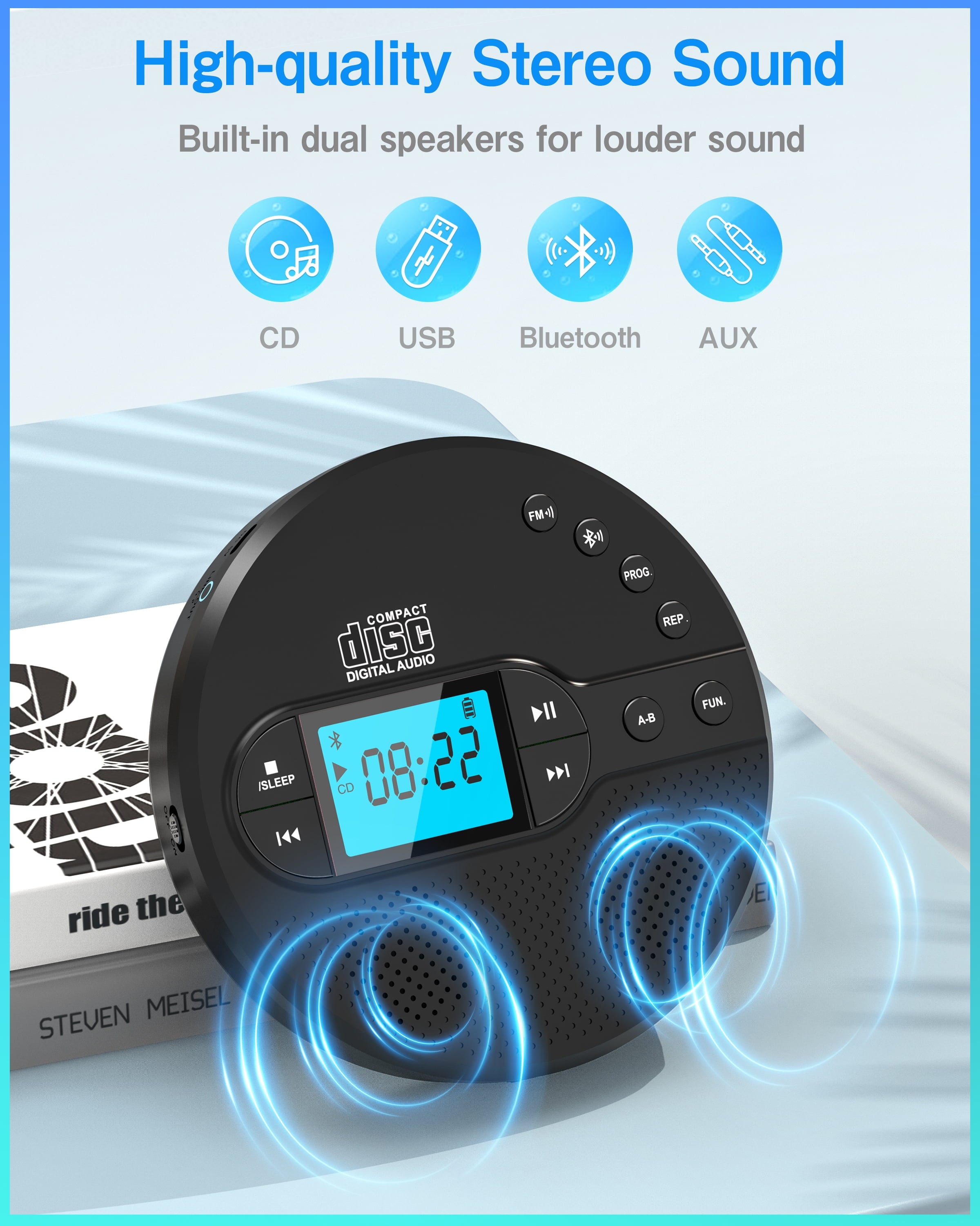 NEW 2025 CD Player Portable with Bluetooth, Greadio 2000mAh Rechargeable Discman CD Player for Car