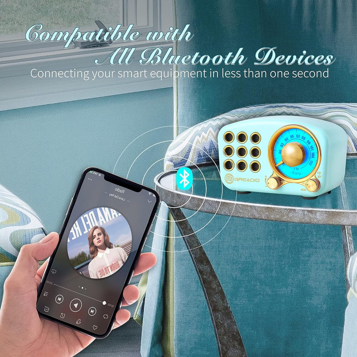Greadio Retro Bluetooth Speaker, Portable AM/FM Radio, Battery, Volume ...