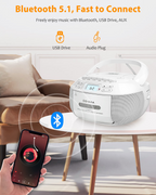 CD Player Boombox Combo with Bluetooth, CD Cassette Player Boombox with Remote, AM/FM Radio, Stereo Sound