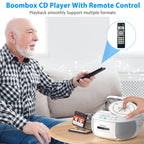 CD Player Boombox Combo with Bluetooth, CD Cassette Player Boombox with Remote, AM/FM Radio, Stereo Sound