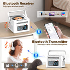 Greadio New 5000mAh Rechargeable CD Player Boombox with Alarm Clock and Time Display, Portable CD Player with Bluetooth Transmitter, Radio CD Player with Remote, AUX/TF/USB for Outdoor, Gift
