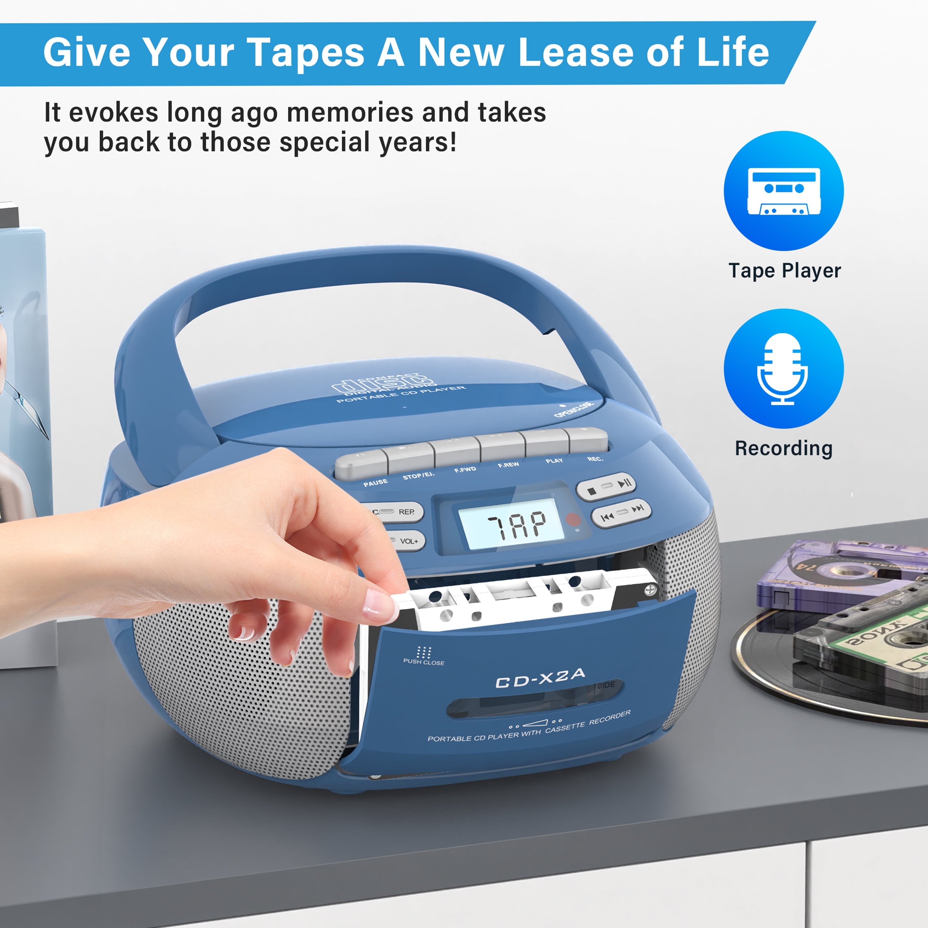 Greadio Boombox CD Cassette Player Combo, Portable CD Player for Home with Bluetooth