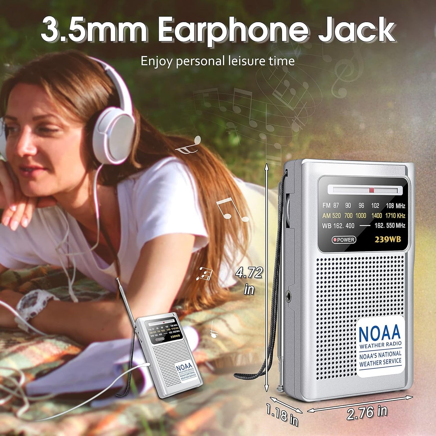 Greadio NOAA Weather Radio, AM/FM Battery Operated Transistor Portable Radio with Best Reception