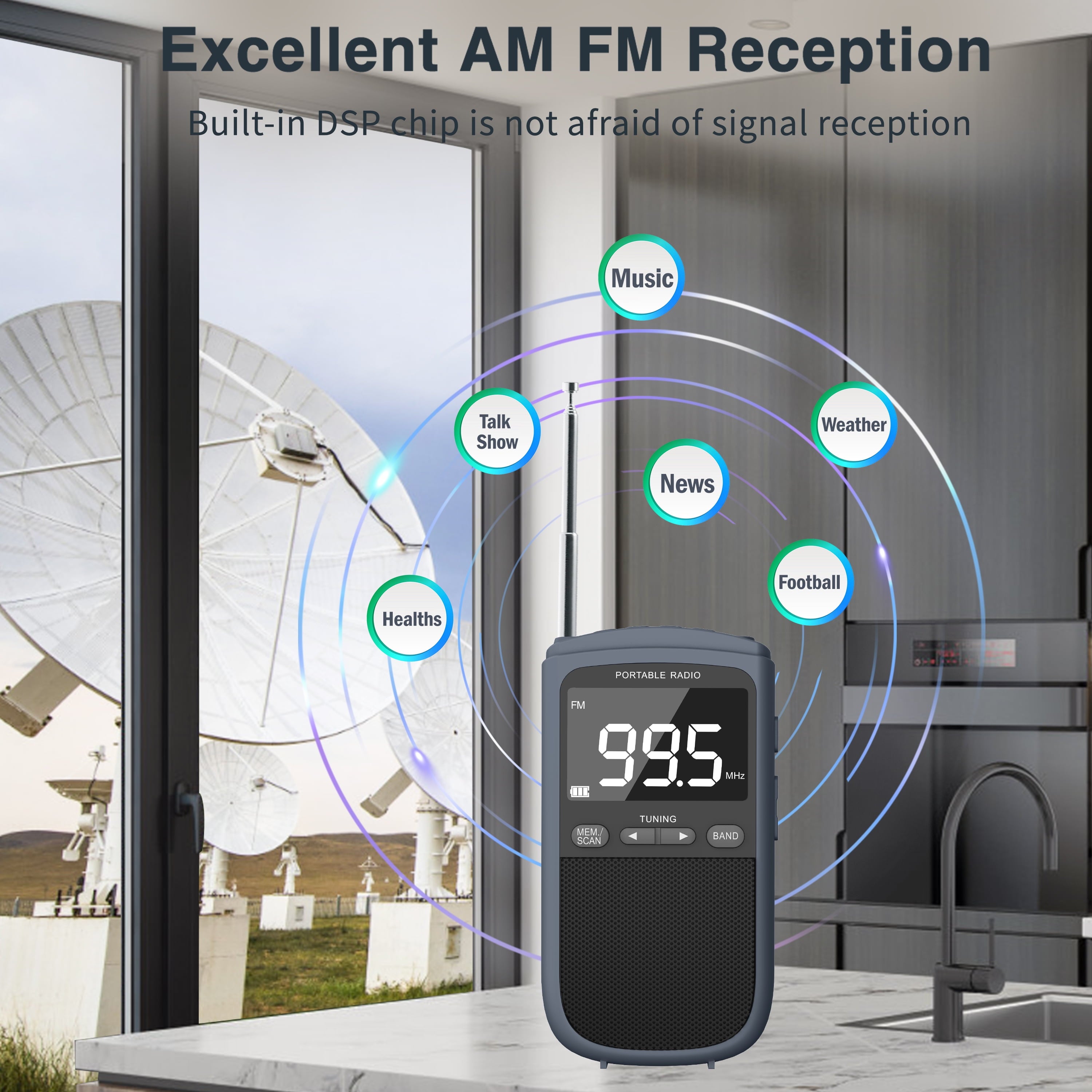 Greadio AM FM Walkman Radio, 900mAh Rechargeable Pocket Radio with Alarm Clock for Walking, Jogging