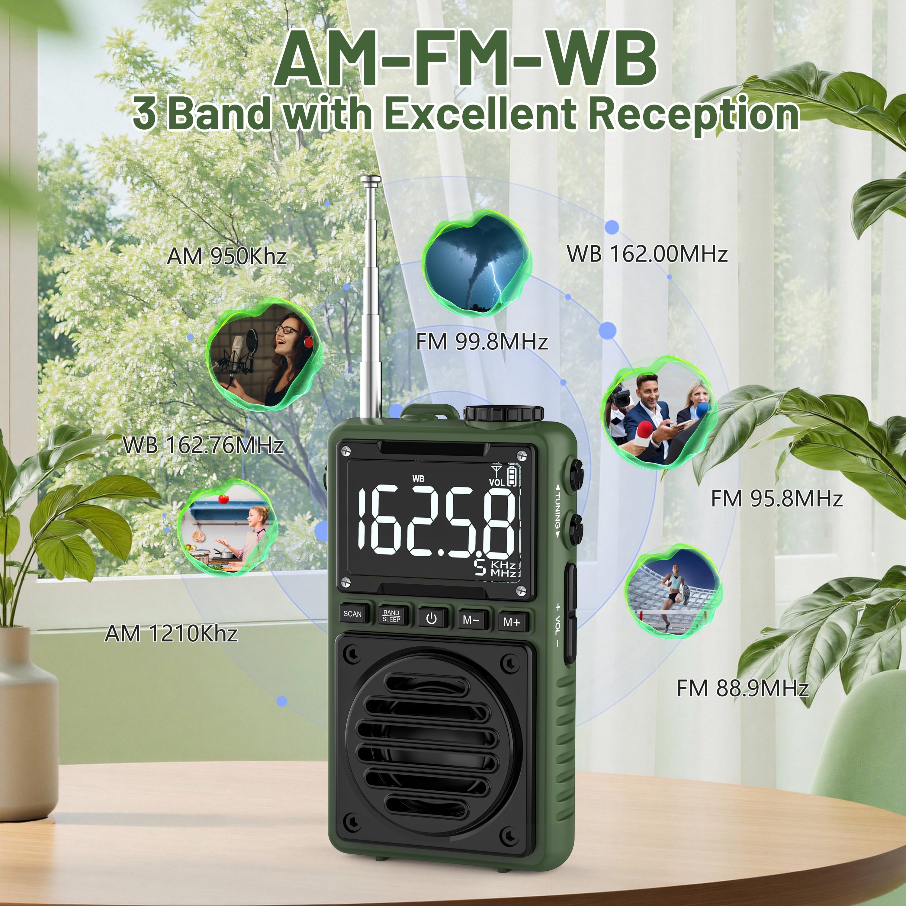 Greadio Digital Weather Band Radio with Flashlight,850mAh Rechargeable AM FM Portable Radio with Clip, Pocket Radio with Best Reception, SOS Alarm,Sleep Timer for Jogging,Outdoor
