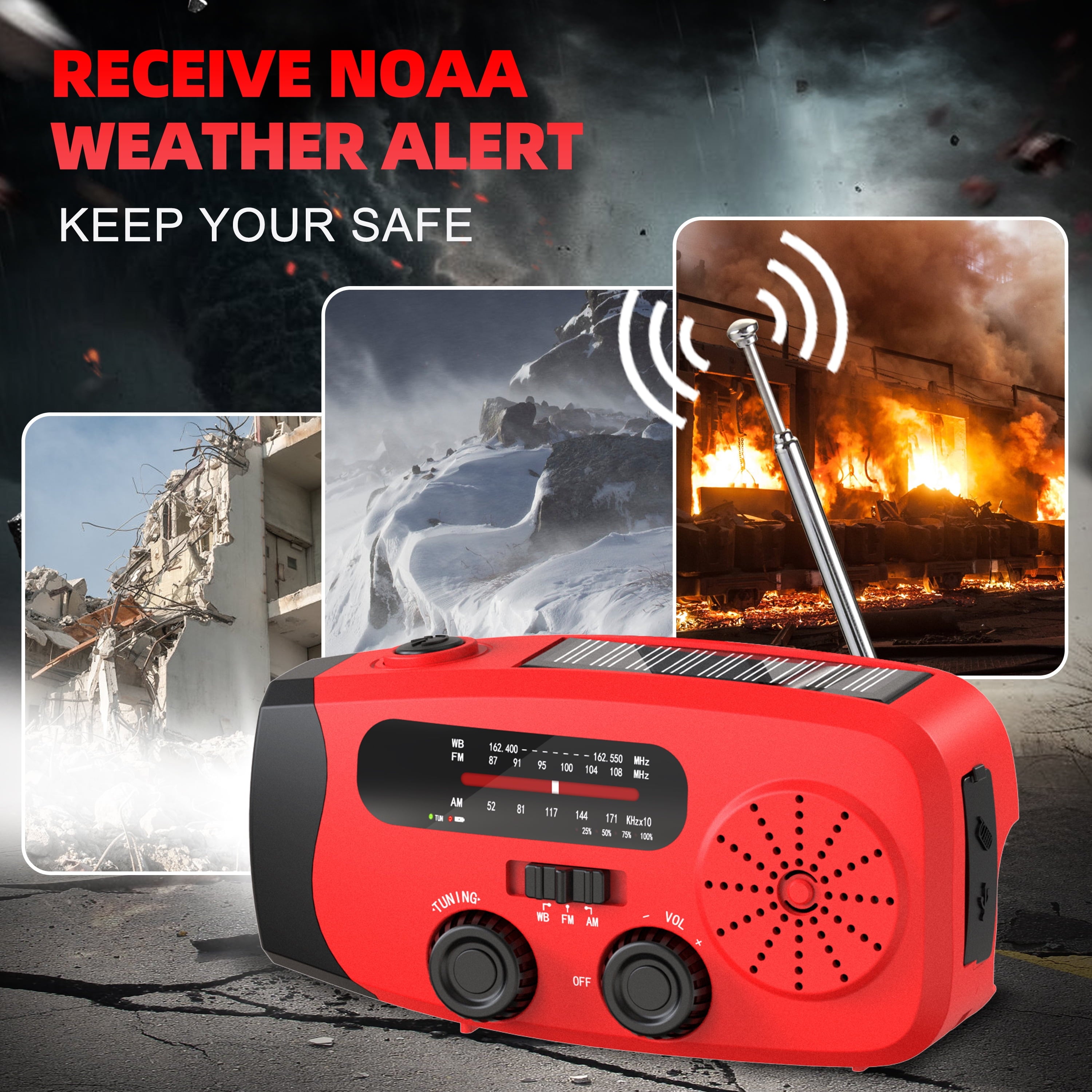 Greadio Emergency Hand Crank Radio,7400mWh AM/FM/NOAA Solar Radio with USB Charged and LED Flashlights for Hurricane