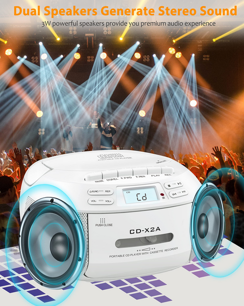 CD Player Boombox Combo with Bluetooth, CD Cassette Player Boombox with Remote, AM/FM Radio, Stereo Sound
