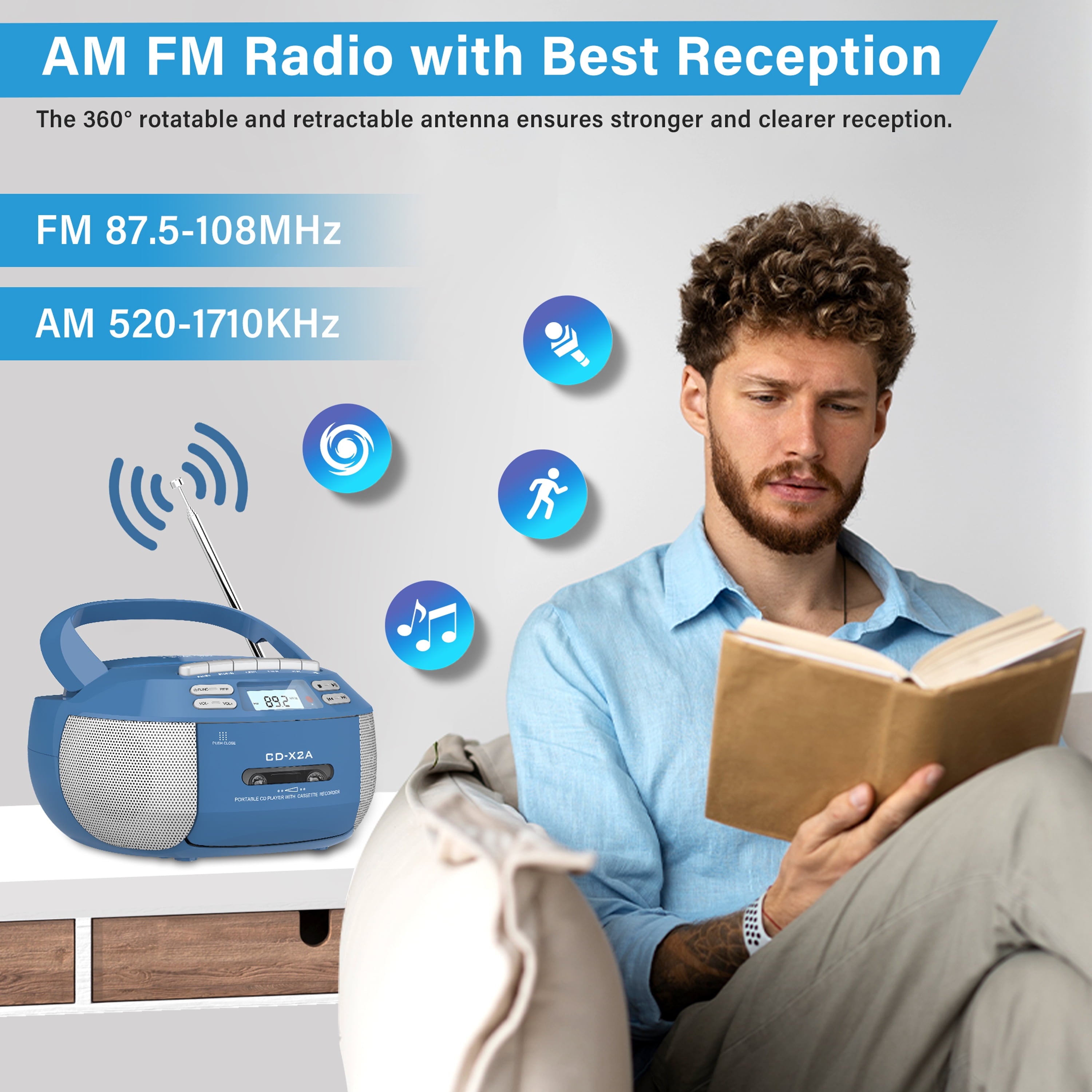 Greadio Oplaadbare cd-speler Boombox met cassettespeler, Bluetooth ontvangen/verzenden/FM-radio/USB/TF/AUX-combo, boombox met 5000mAh batterij, afstandsbediening, CD Boombox-spelers voor thuis buiten Greadio Oplaadbare cd-speler Boombox met cassettespeler, Bluetooth ontvangen/verzenden/FM-radio/USB/TF/AUX-combo, boombox met 5000mAh batterij, afstandsbediening, CD Boombox-spelers voor thuis buiten