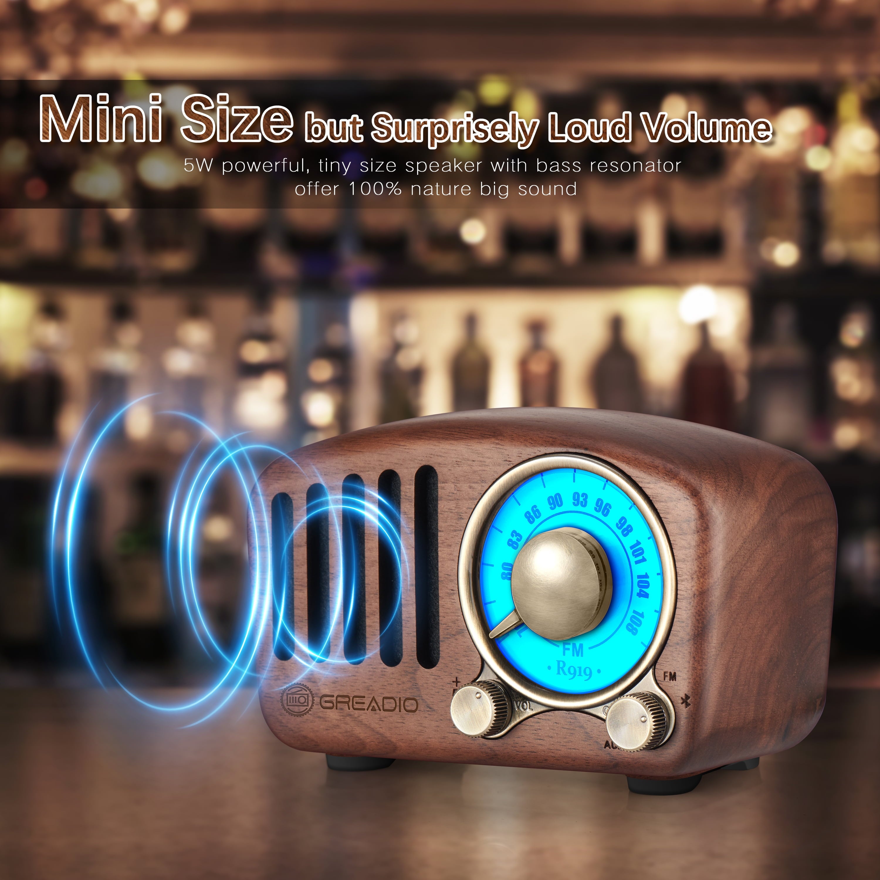 Greadio Portable Vintage Bluetooth Speaker, Retro Radio Speaker