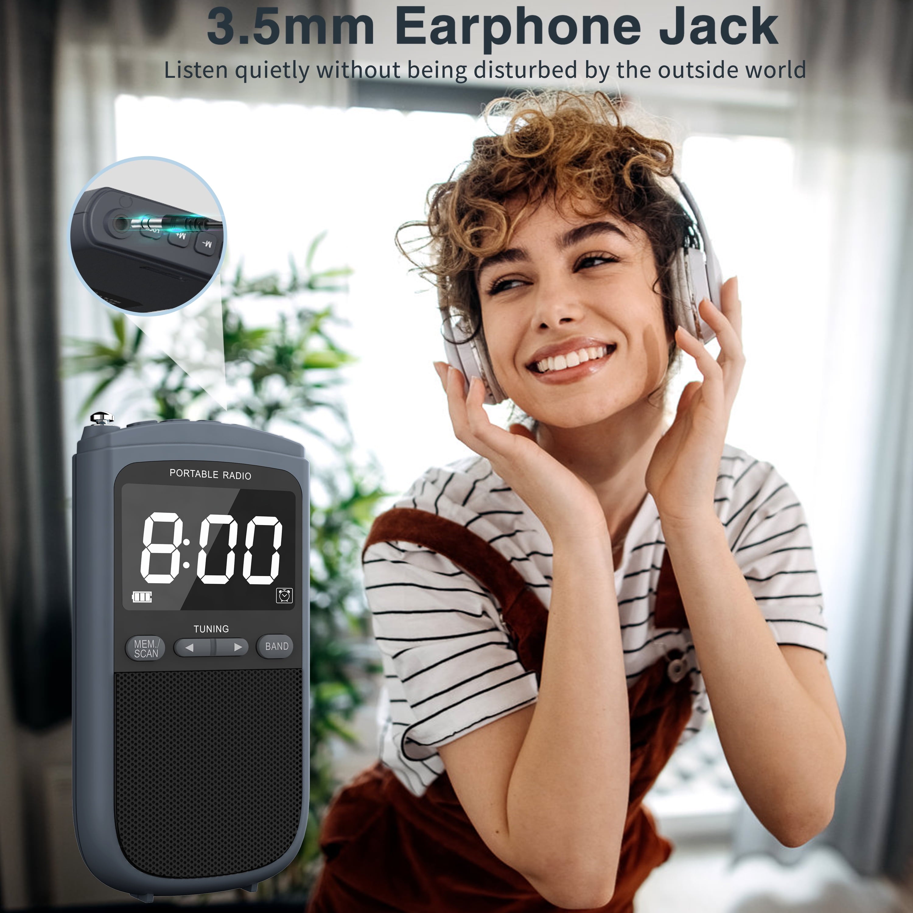 Greadio AM FM Walkman Radio, 900mAh Rechargeable Pocket Radio with Alarm Clock for Walking, Jogging