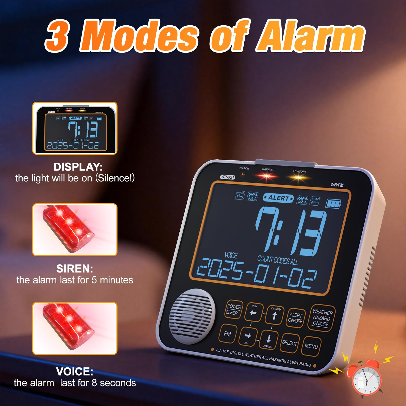 New NOAA Weather Alert Radio, S.A.M.E Localized Alerts, Battery Backup, External Antenna and Warning Light for Home Emergency