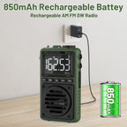 Greadio Digital Weather Band Radio with Flashlight,850mAh Rechargeable AM FM Portable Radio with Clip, Pocket Radio with Best Reception, SOS Alarm,Sleep Timer for Jogging,Outdoor