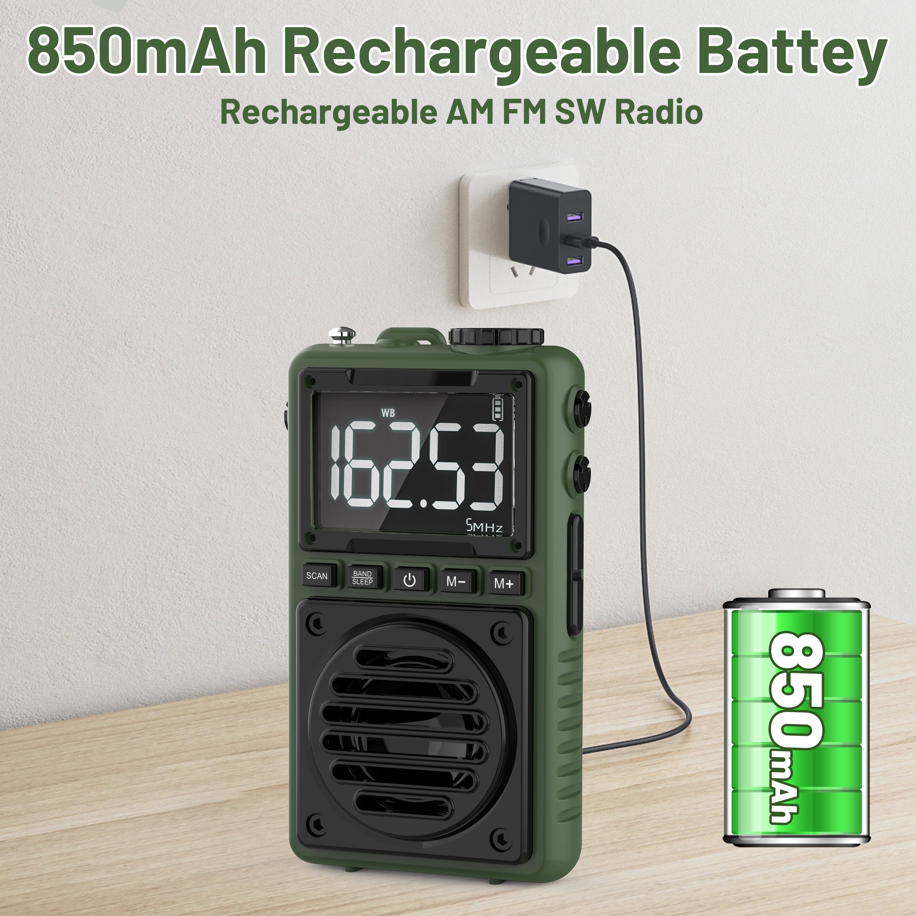 Greadio Digital Weather Band Radio with Flashlight,850mAh Rechargeable AM FM Portable Radio with Clip, Pocket Radio with Best Reception, SOS Alarm,Sleep Timer for Jogging,Outdoor