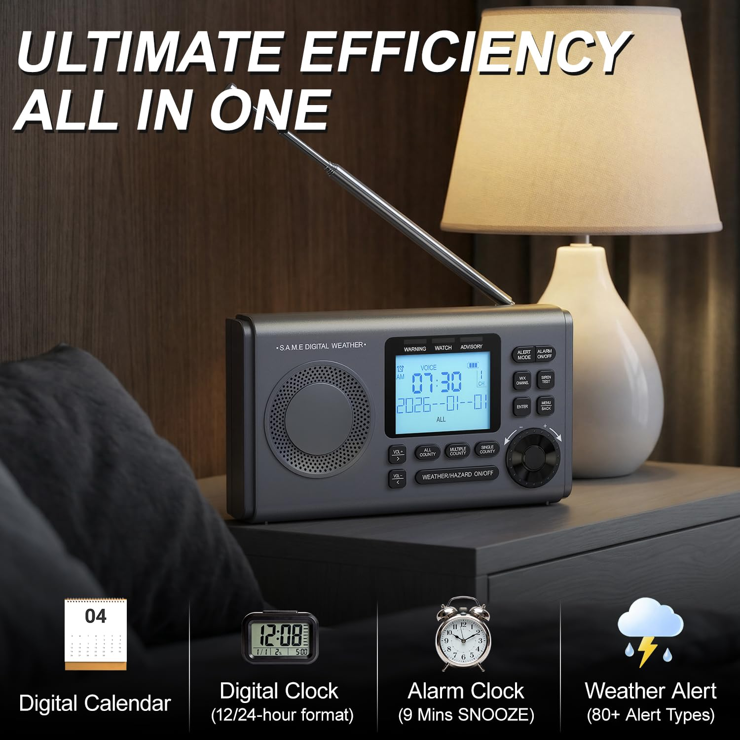 Greadio Weather Alert Radio, S.A.M.E Localized Programming, 23 County Codes & 80+ Emergency Alerts, Battery Backup, Alarm, Selectable Alert Tone, Warning Light for Emergency & Hurricane