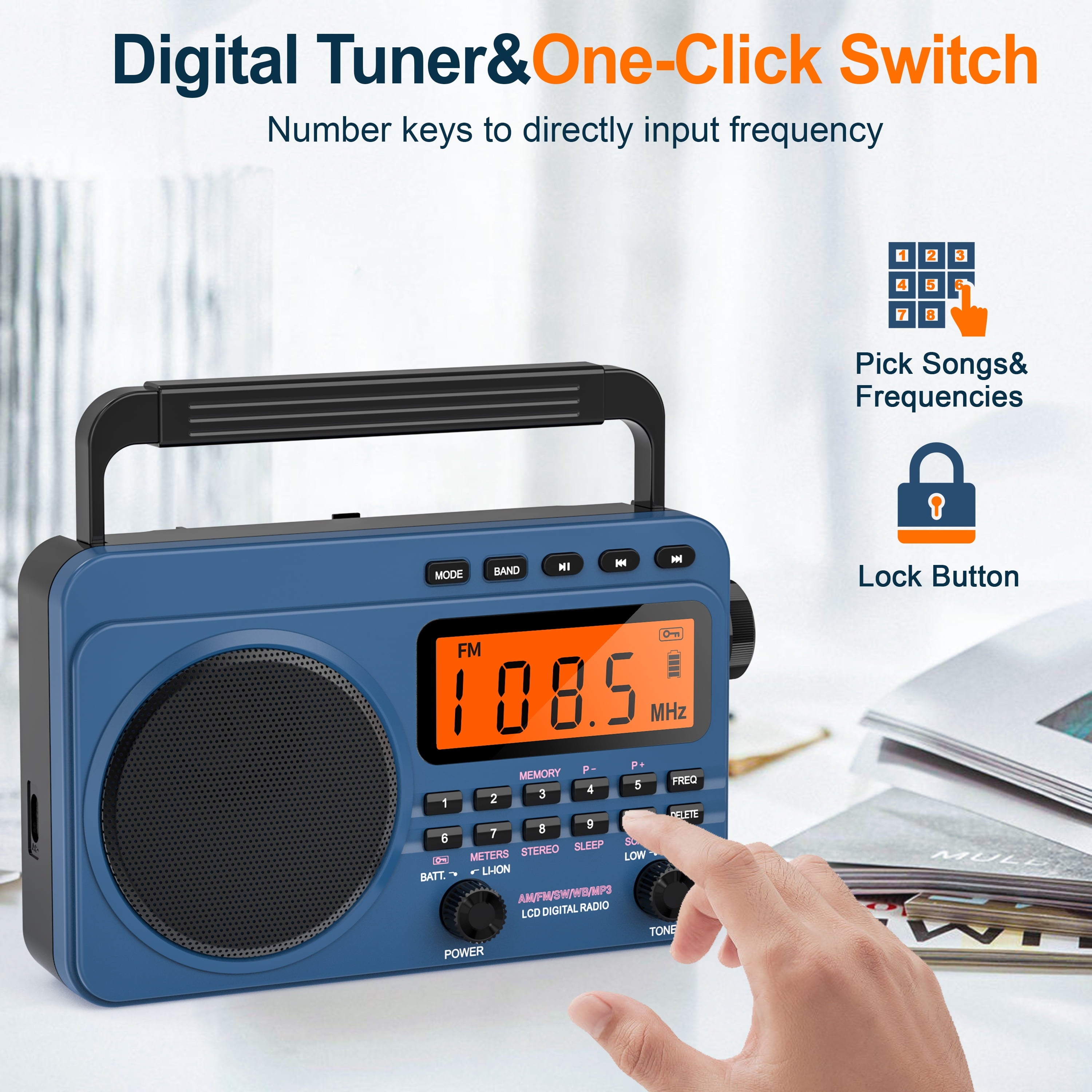 Greadio Portable AM FM Radio, Weather Radio with 4000mAh Rechargeable battery for Outside, Home