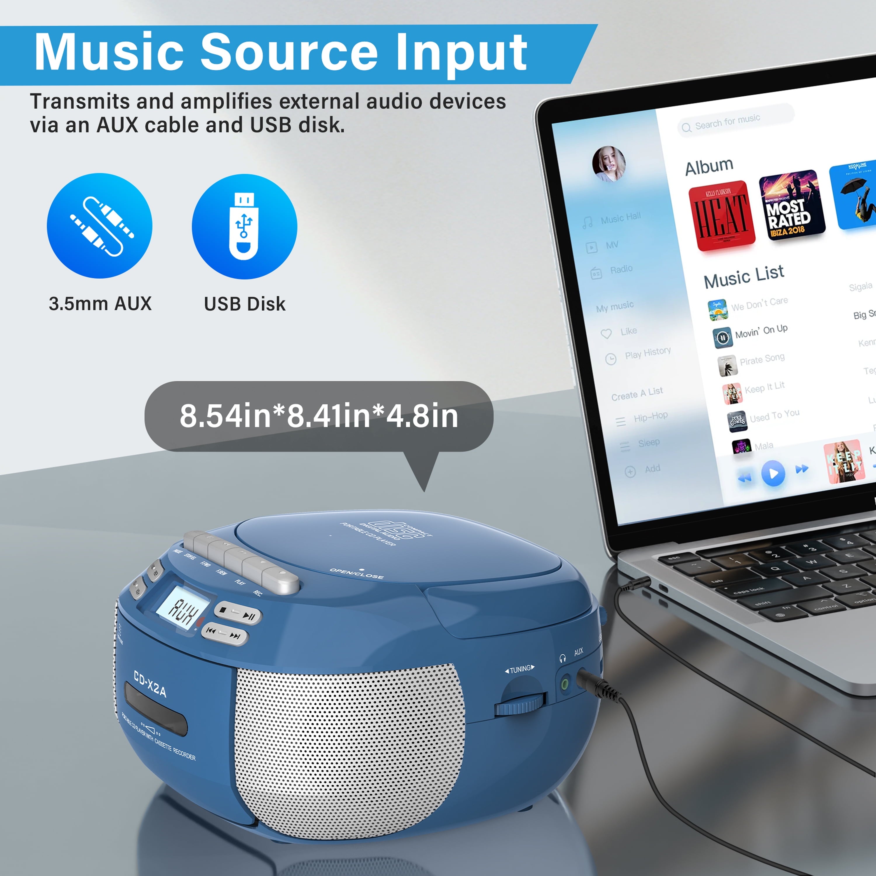 Greadio Boombox CD Cassette Player Combo, Portable CD Player for Home with Bluetooth