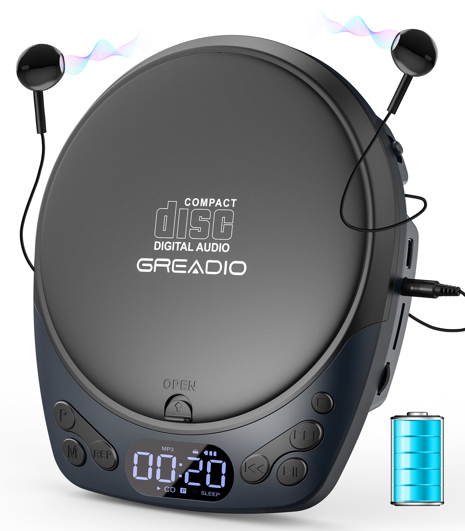 Portable CD Player with Headphones, Rechargeable Discman CD Player for Car & Home, Small CD Players Portable with 60s Anti-Skip