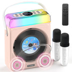 Portable Bluetooth CD Player with Dual Karaoke Microphones & LED Lights, 4000mAh Rechargeable CD Player with Speakers