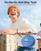 Portable CD Player with Bluetooth, Disman CD Player for Car with FM Transmitter, Rechargeable Personal