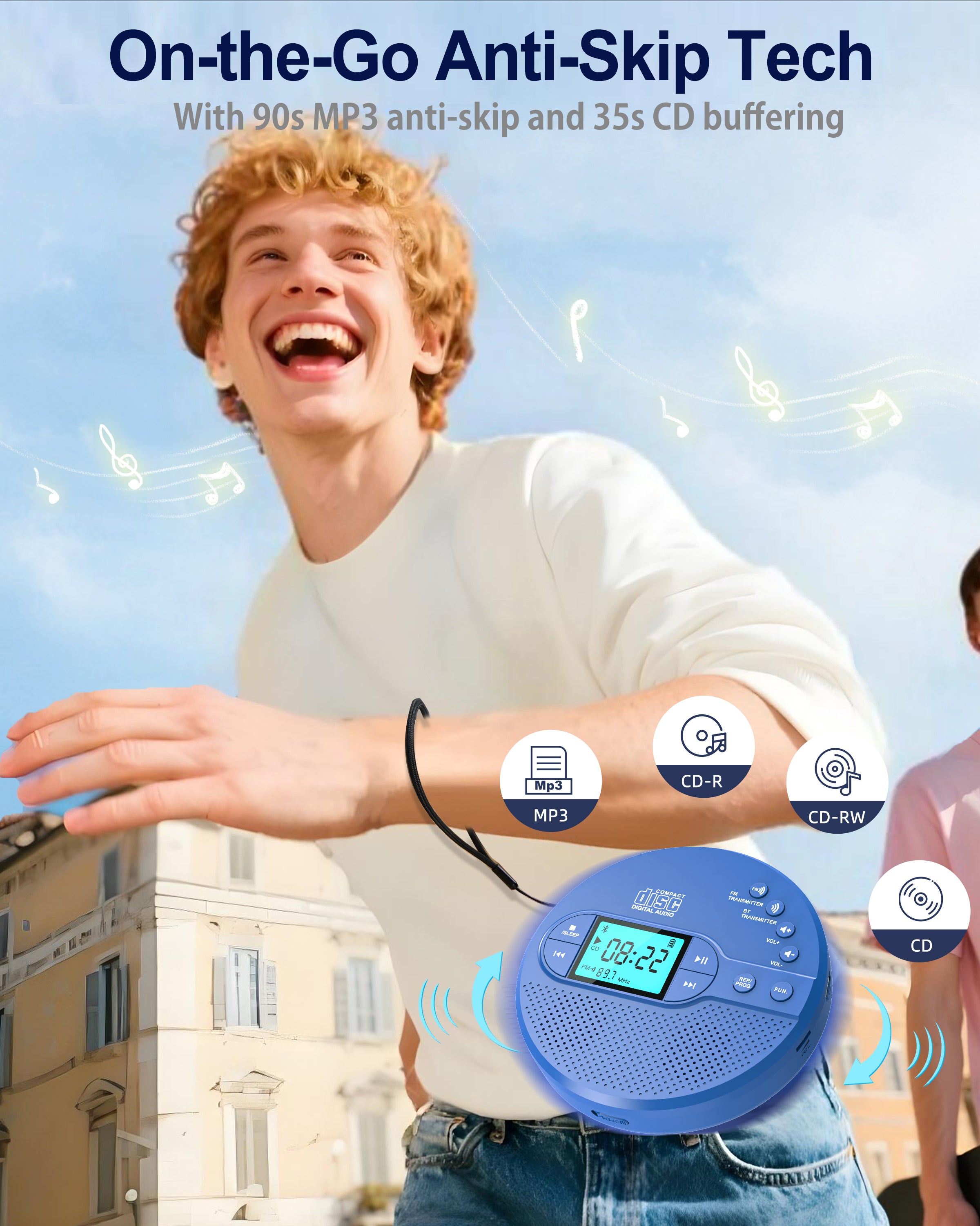 Portable CD Player with Bluetooth, Disman CD Player for Car with FM Transmitter, Rechargeable Personal