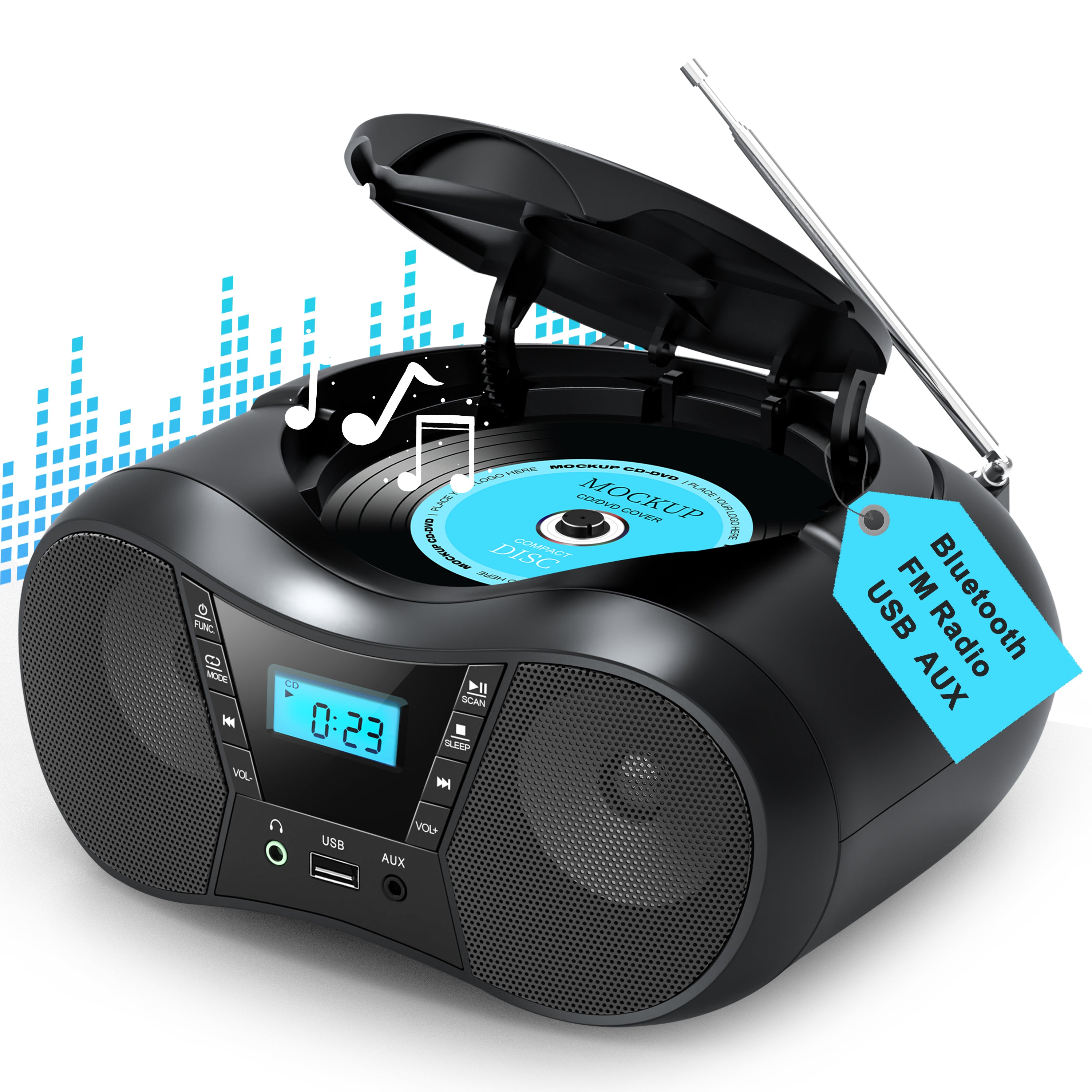 Greadio Boombox Portable CD Players for Home with Bluetooth, Boom Box CD Player FM Radio Combo, Stereo Sound